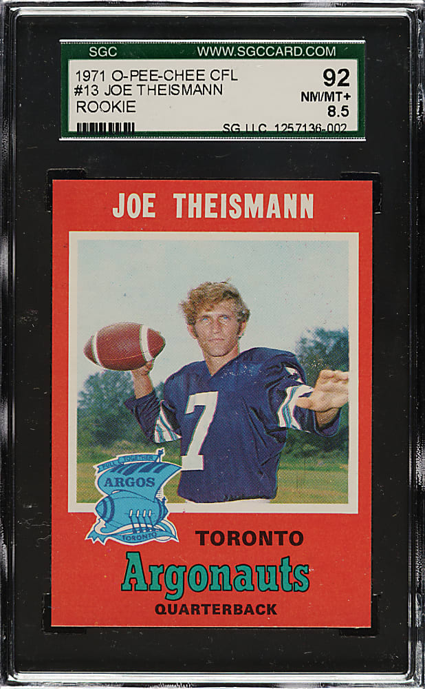 1971 O-Pee-Chee CFL Football #13 Joe Theismann Rookie SGC NM/MT+ 92