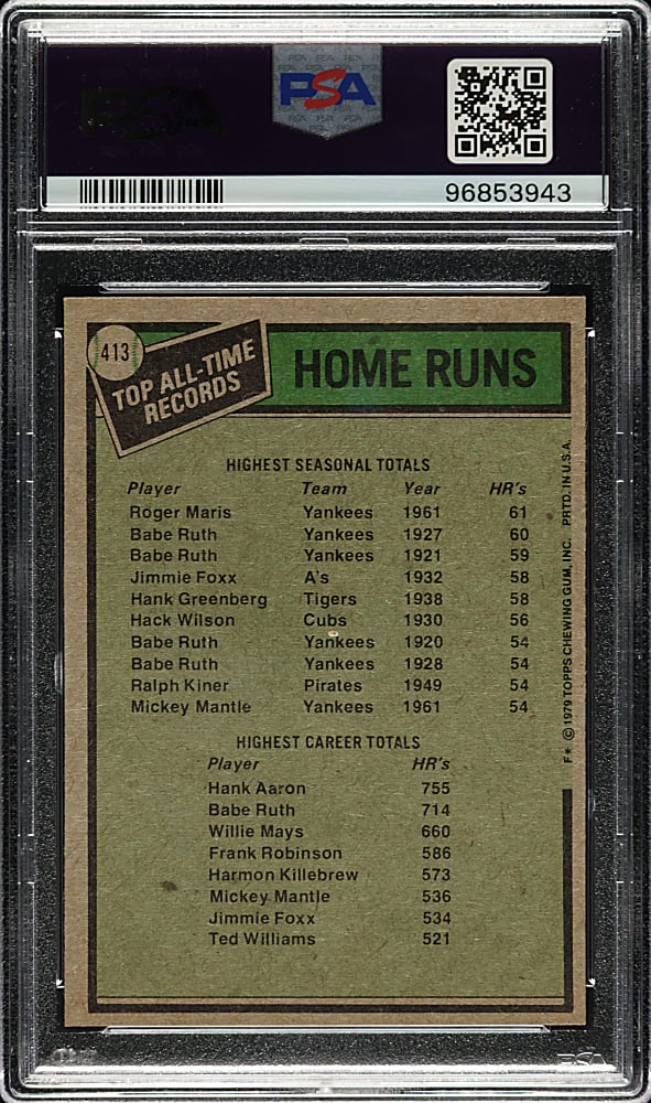 1979 Topps #413 All-Time Home Run Leaders with Hank Aaron PSA MINT 9