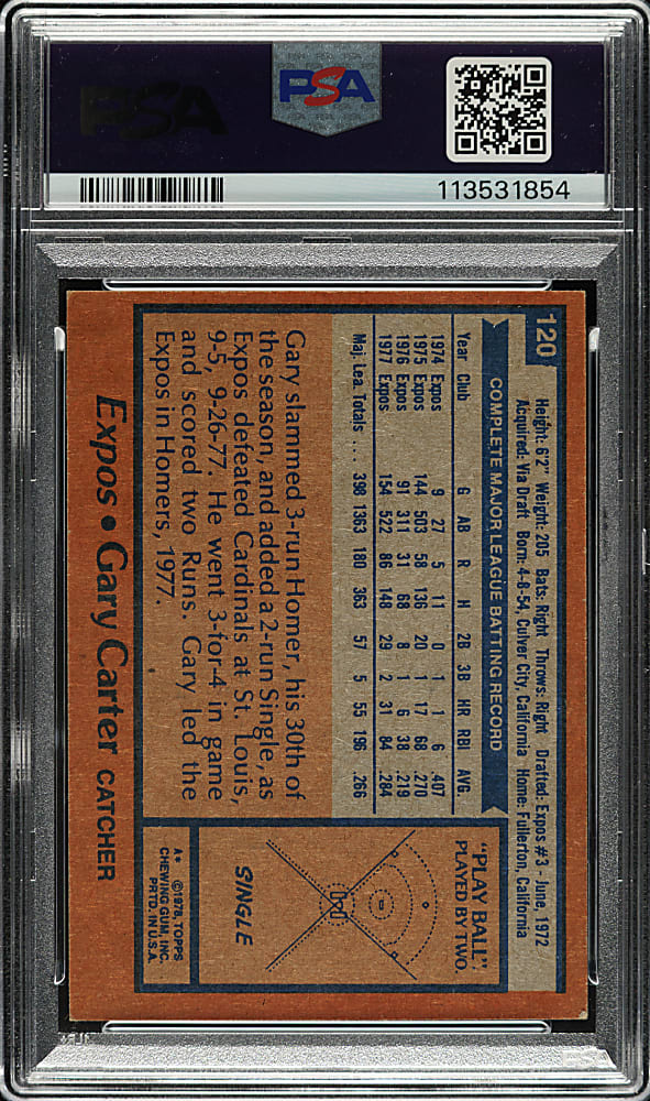Signed 1978 Topps #120 Gary Carter PSA EX 5 with GEM MINT 10 Signature