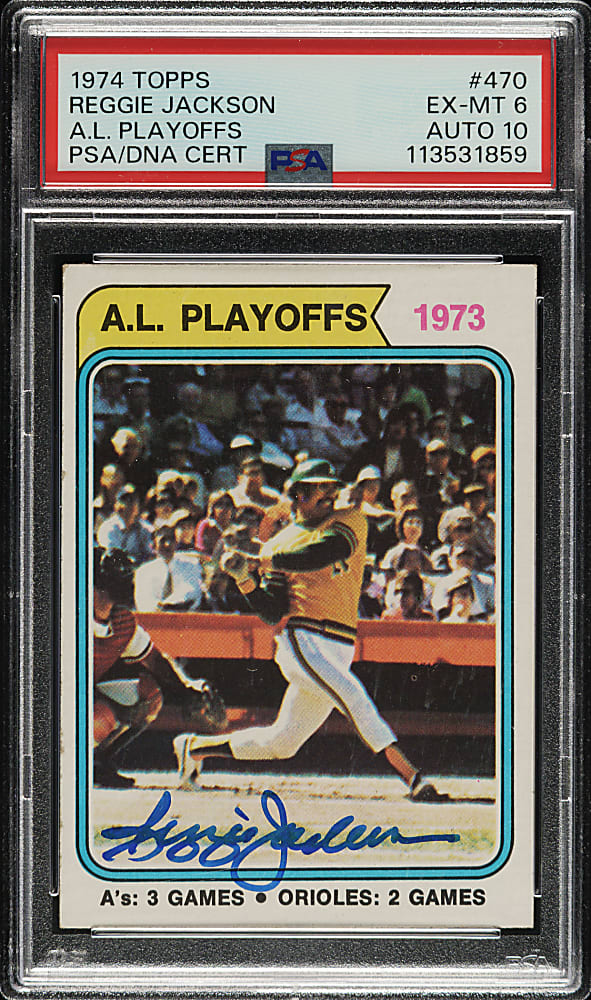 Signed 1974 Topps #130 Reggie Jackson PSA EX-MT 6 with GEM MINT 10 Signature