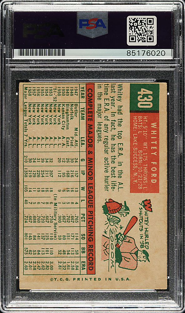 Signed 1959 Topps #430 Whitey Ford - PSA/DNA