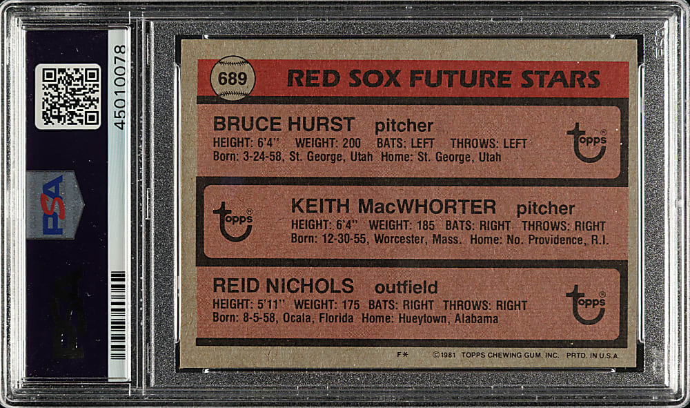 Signed 1981 Topps #689 Bruce Hurst, Keith MacWhorter and Reid Nichols - PSA/DNA