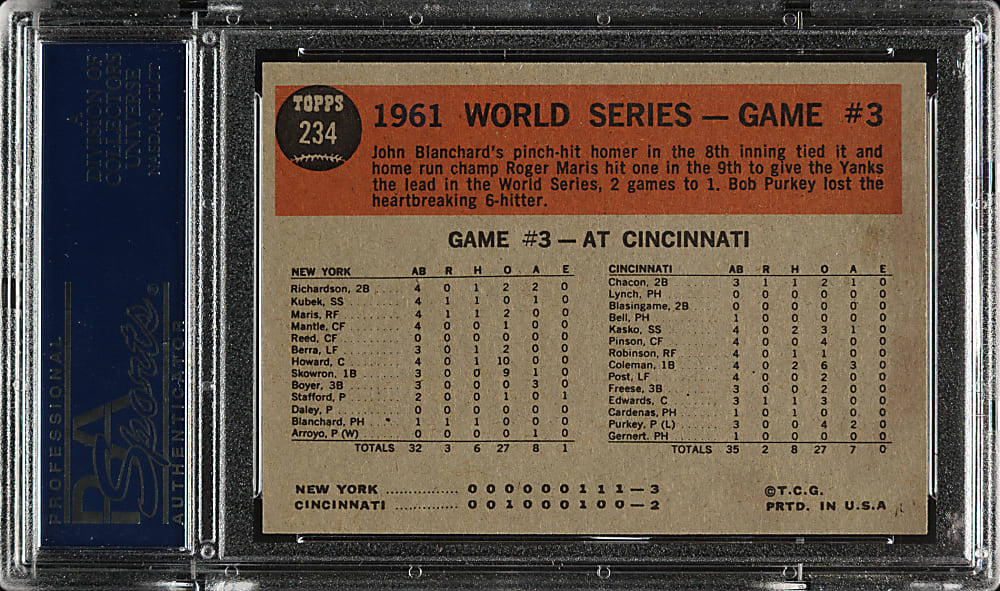 1962 Topps #234 World Series Game 3 Maris Wins it in the 9th PSA NM-MT 8 (OC)