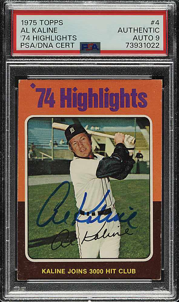 Signed 1975 Topps Mini #4 Al Kaline Highlights PSA/DNA MINT 9