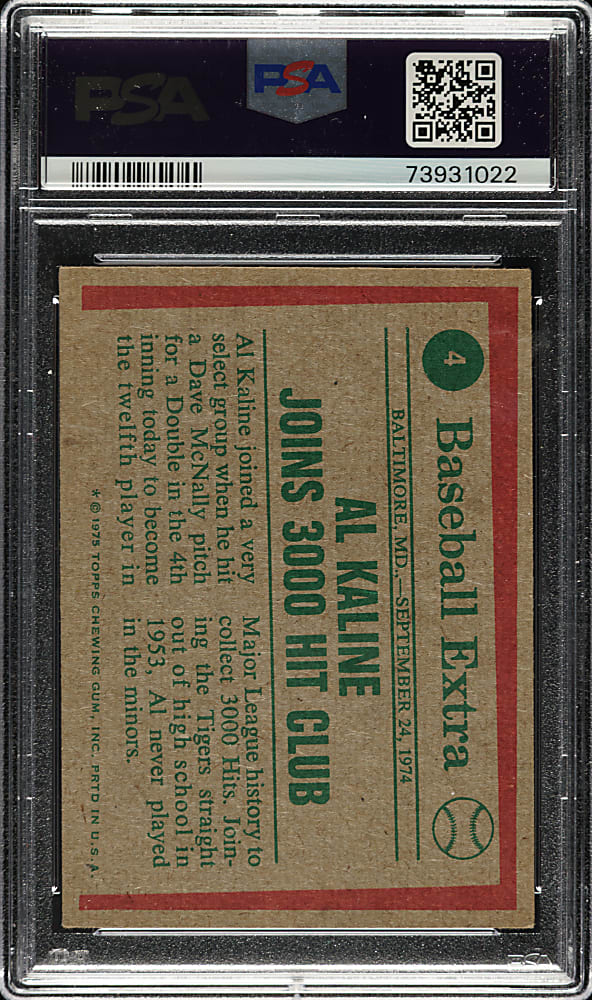 Signed 1975 Topps Mini #4 Al Kaline Highlights PSA/DNA MINT 9