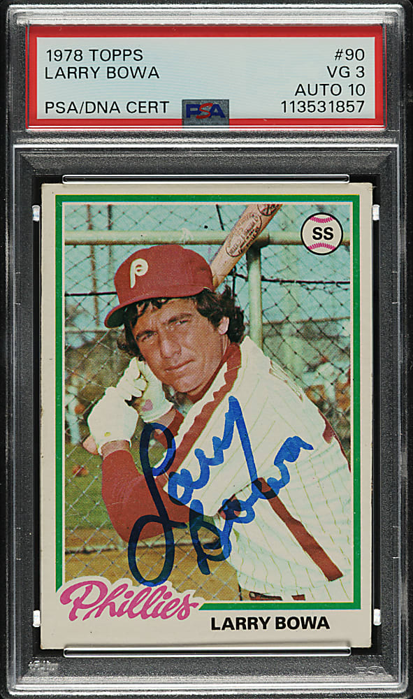 Signed 1978 Topps #90 Larry Bowa PSA VG 3 with GEM MINT 10 Signature