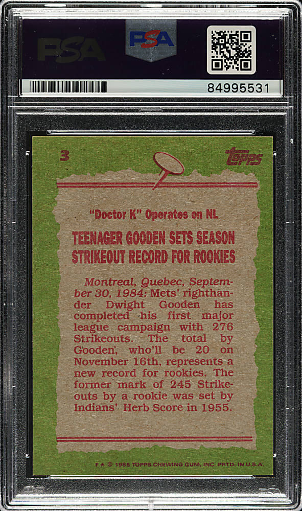 Signed 1985 Topps #3 Dwight Gooden - PSA/DNA