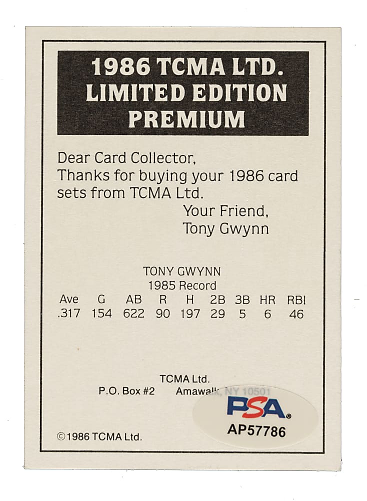 Signed 1986 TCMA Tony Gwynn - PSA/DNA
