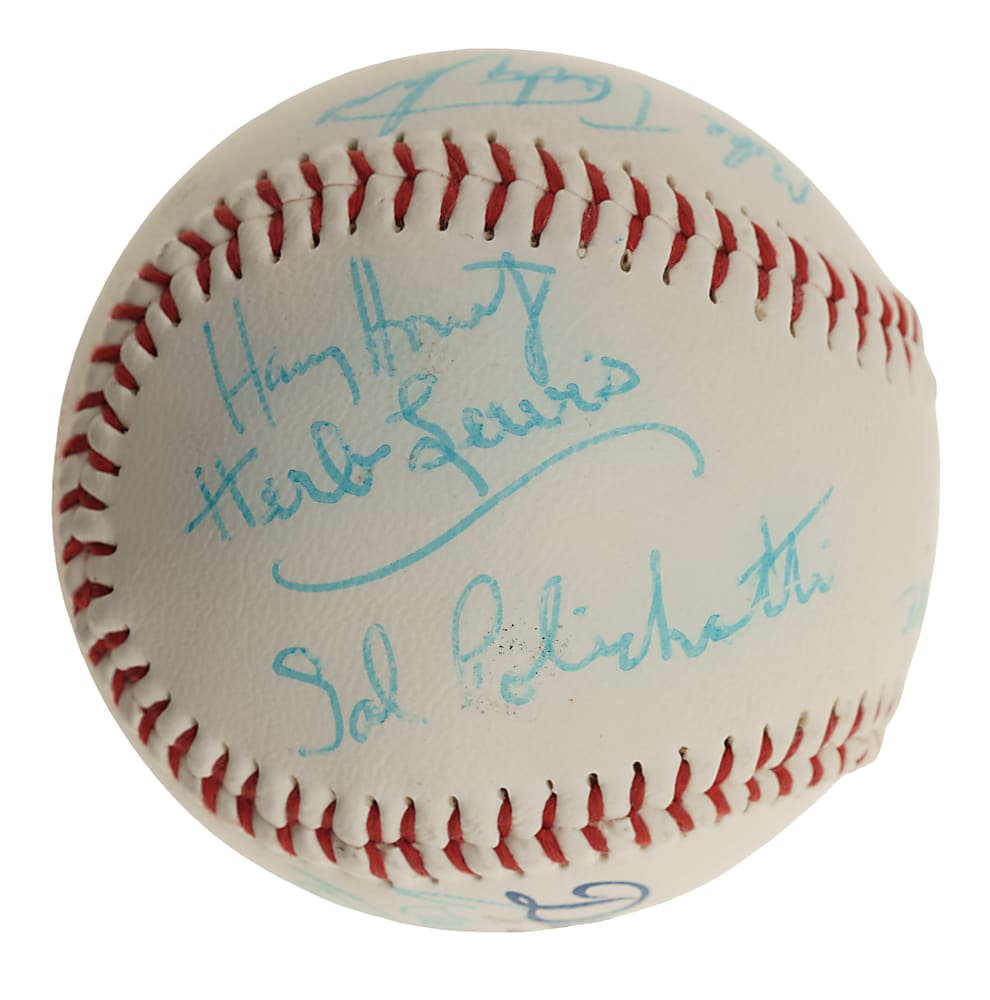 Multi-Signed Baseball with 13 Signatures Including Ralph Branca and Dennis Lewallyn - PSA/DNA