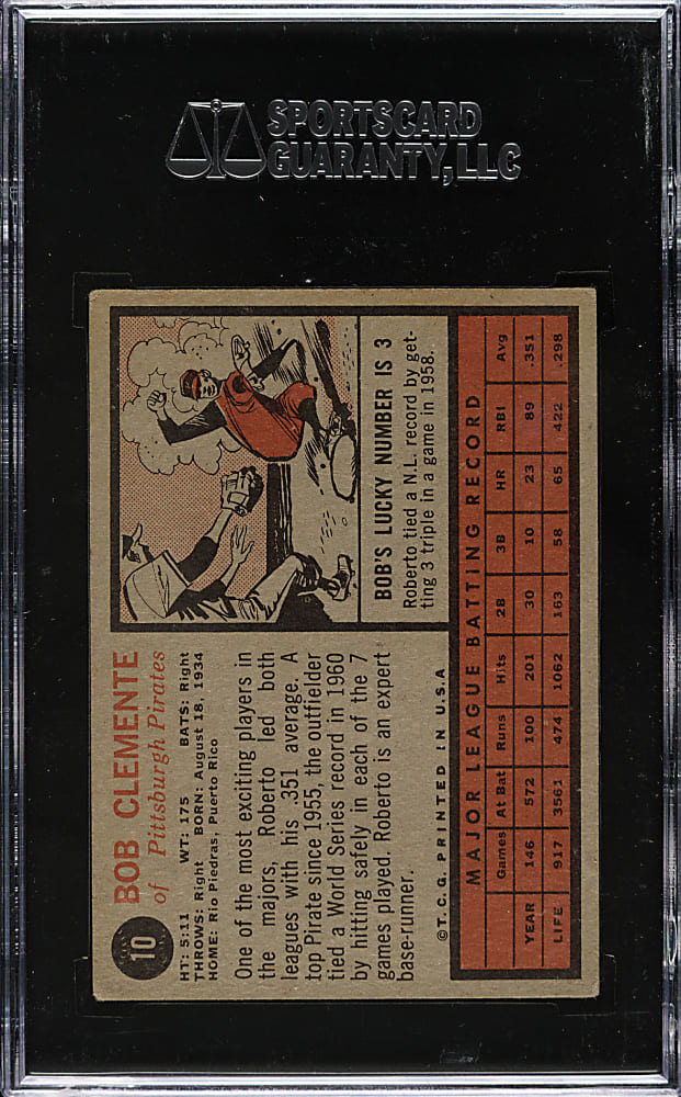 1962 Topps #10 Roberto Clemente SGC EX 60