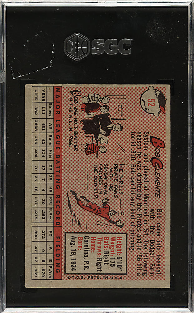 1958 Topps #52 Roberto Clemente SGC VG/EX 4