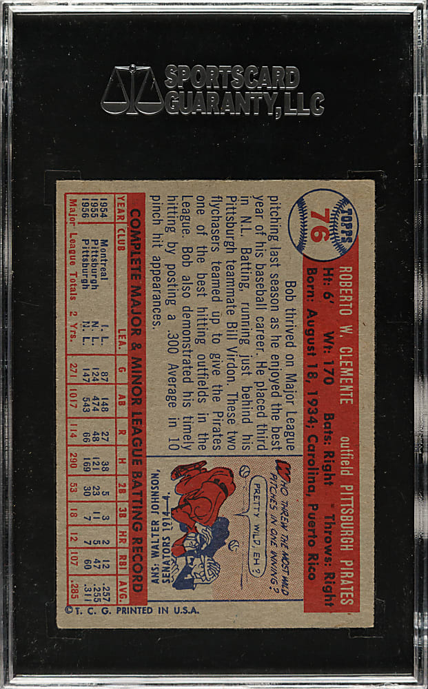 1957 Topps #76 Roberto Clemente SGC EX+ 70