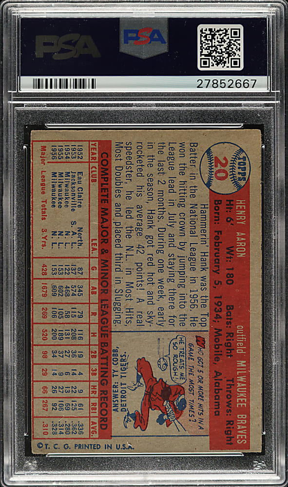 1957 Topps #20 Hank Aaron PSA VG-EX 4