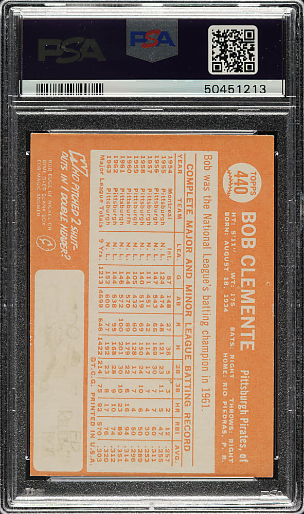 1964 Topps #440 Roberto Clemente PSA VG-EX 4