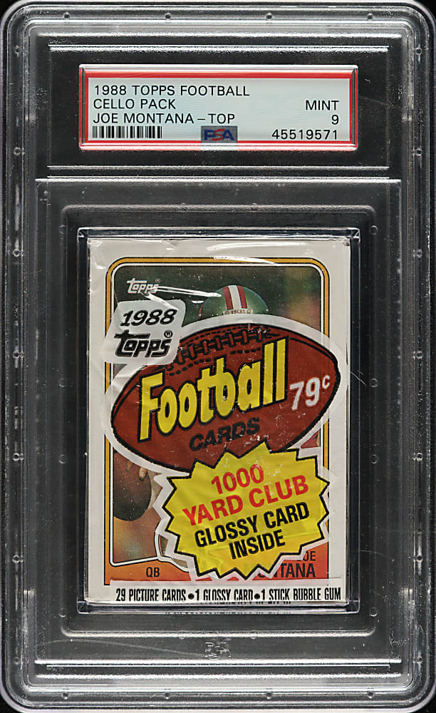 1988 Topps Football Unopened Cello Pack PSA MINT 9 - Joe Montana on Top