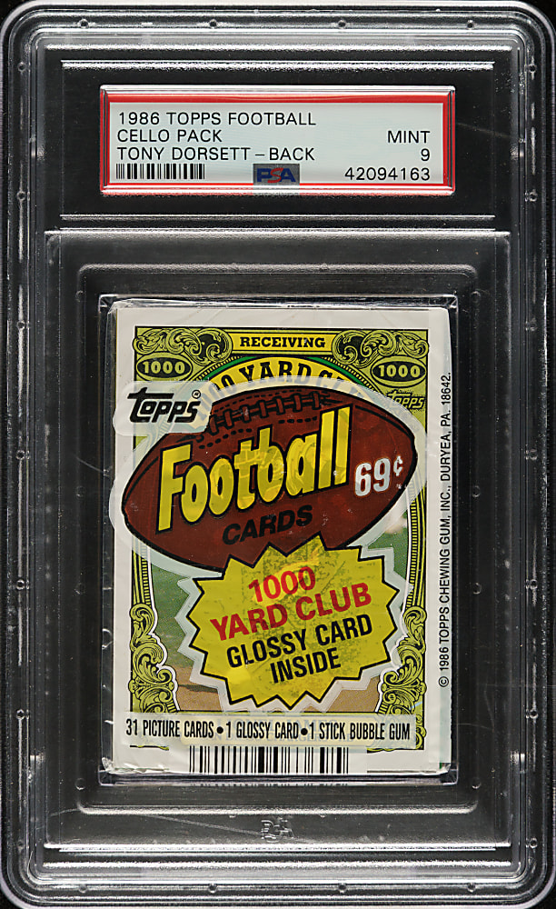 1986 Topps Football Unopened Cello Pack PSA MINT 9 - Tony Dorsett on Back