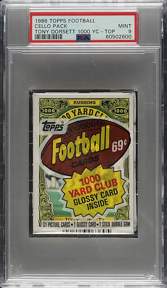 1986 Topps Football Unopened Cello Pack PSA MINT 9 - Tony Dorsett on Top