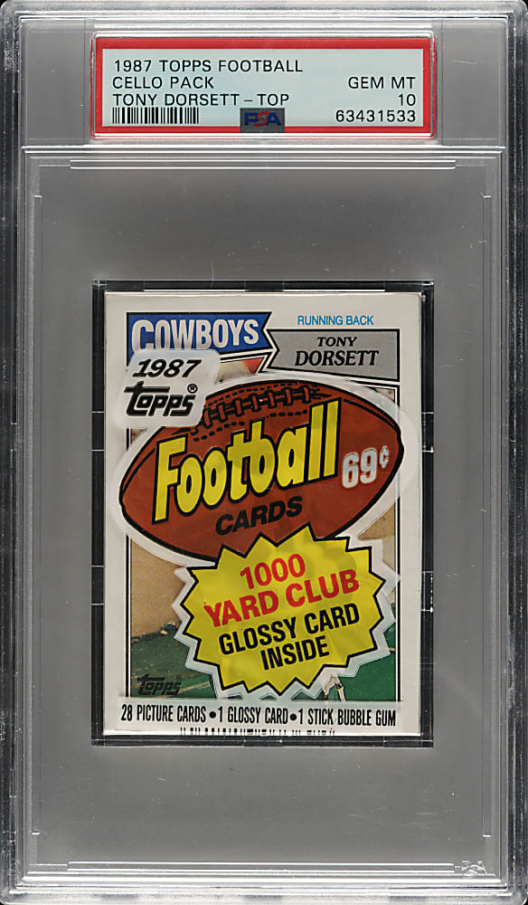 1987 Topps Football Unopened Cello Pack GEM MINT 10 - Tony Dorsett on Top