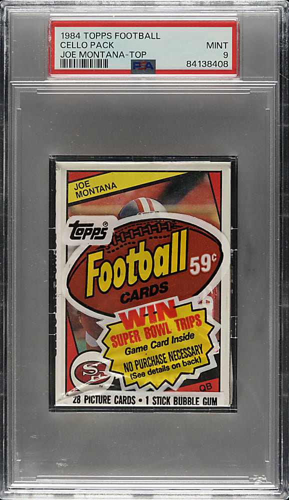 1984 Topps Football Unopened Cello Pack MINT 9 - Joe Montana on Top