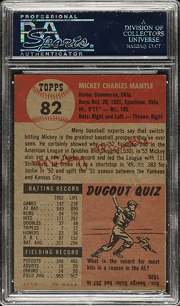 1953 Topps #82 Mickey Mantle PSA EX-MT 6