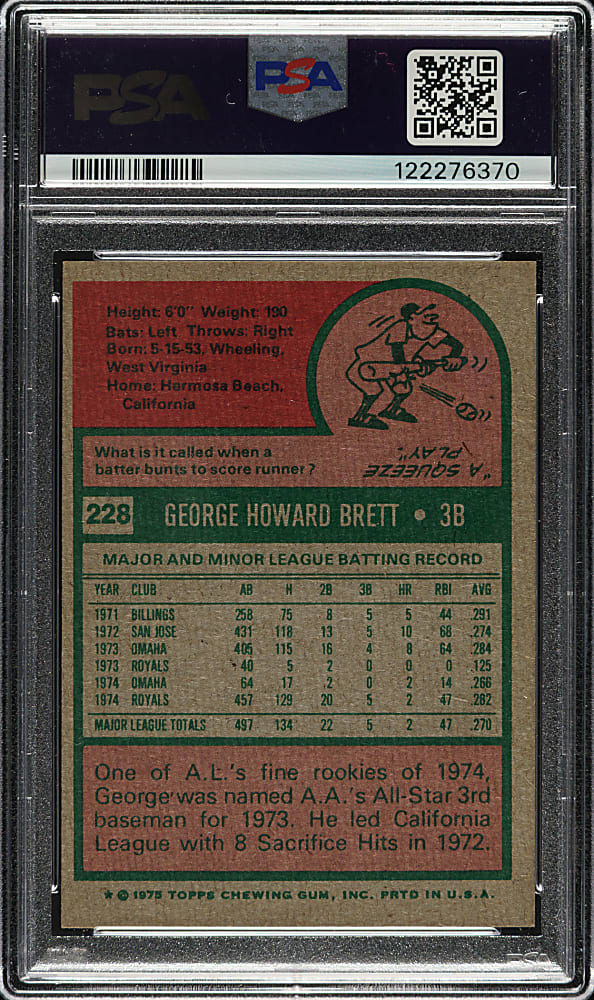 1975 Topps #228 George Brett Rookie PSA EX-MT 6
