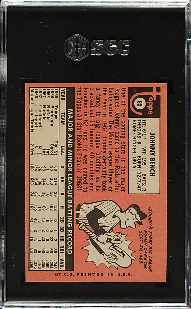 1969 Topps #95 Johnny Bench SGC EX 5