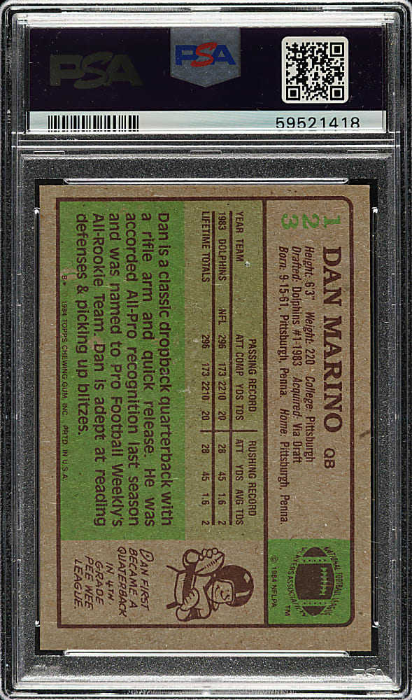 1984 Topps Football #123 Dan Marino Rookie PSA NM-MT 8