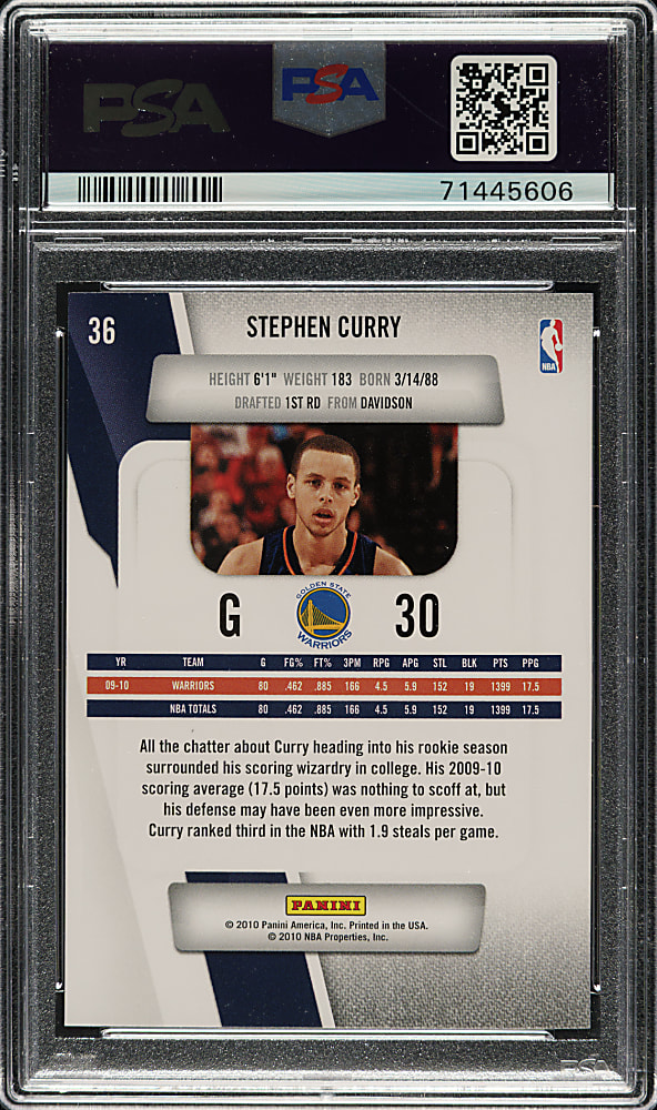 2010-2011 Panini Prestige Basketball #36 Stephen Curry PSA GEM MINT 10