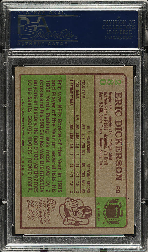 1984 Topps Football #280 Eric Dickerson Rookie PSA MINT 9