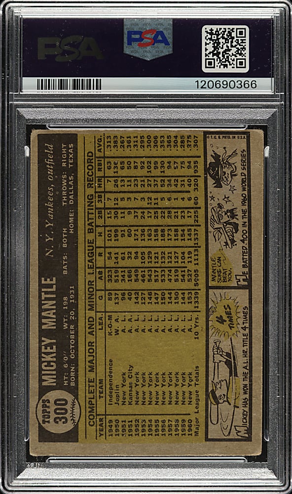 1961 Topps #300 Mickey Mantle PSA GOOD+ 2.5