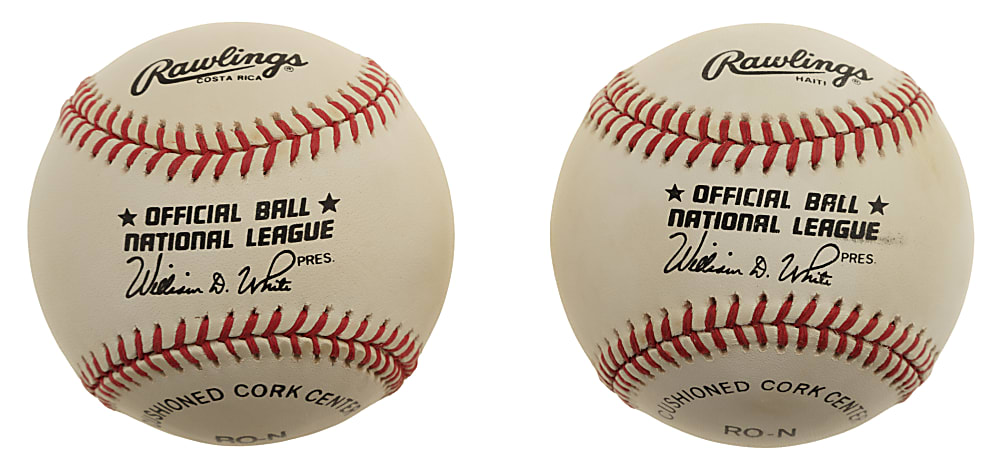 Willie Mays and Ernie Banks Single-Signed Baseball Pair