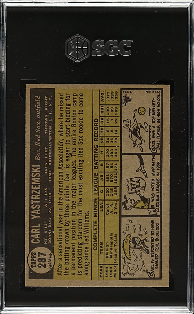 1961 Topps #287 Carl Yastrzemski SGC NM/MT+ 8.5