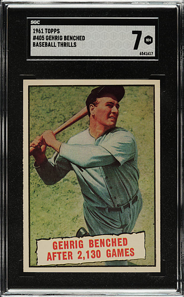 1961 Topps #405 Lou Gehrig Baseball Thrills SGC NM 7