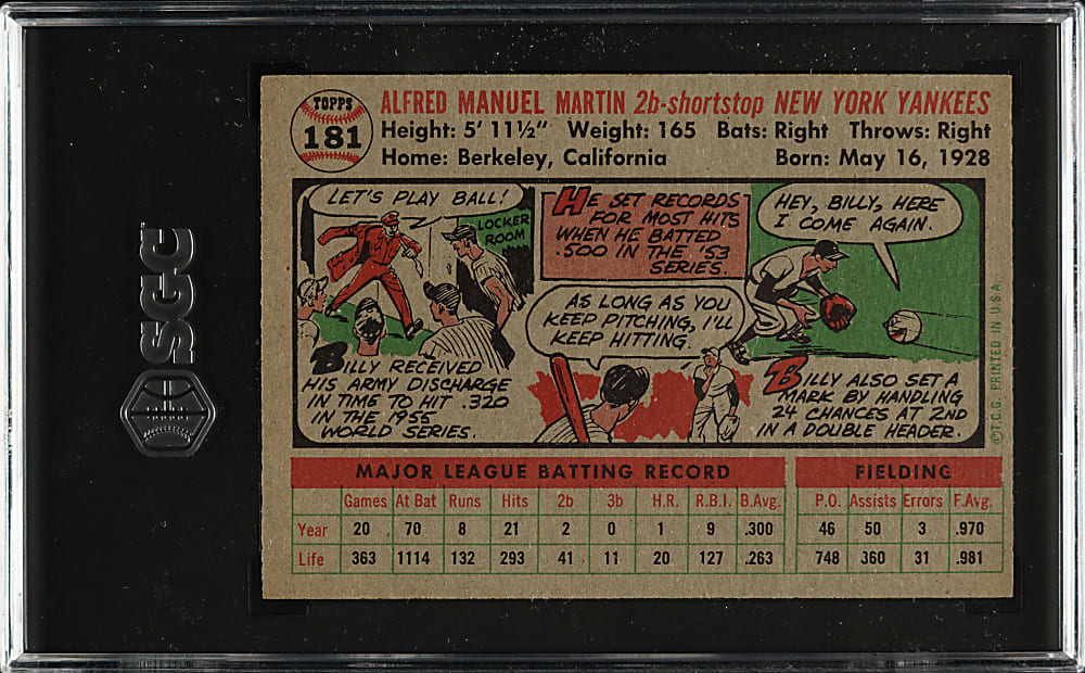 1956 Topps #181 Billy Martin SGC EX/NM 6