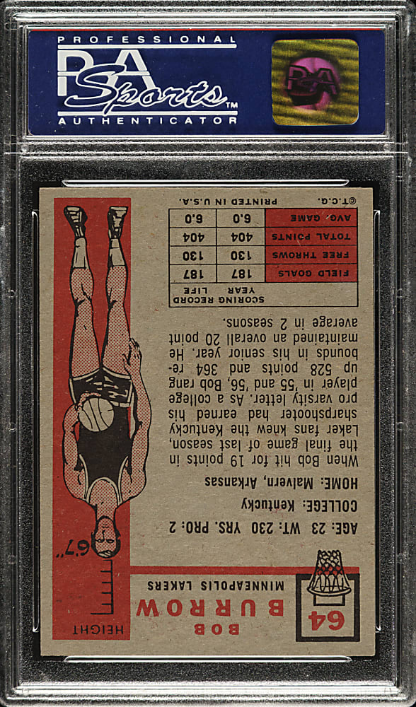 1957-1958 Topps Basketball #64 Bob Burrow PSA NM 7