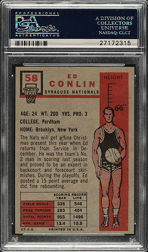1957-1958 Topps Basketball #58 Ed Conlin PSA NM 7