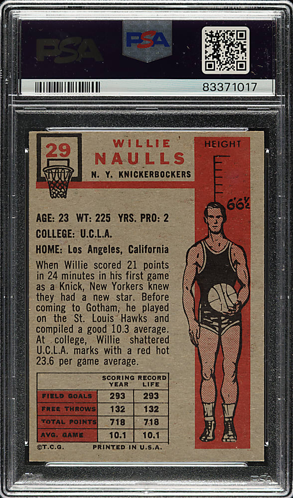 1957-1958 Topps Basketball #29 Willie Naulls PSA EX-MT 6