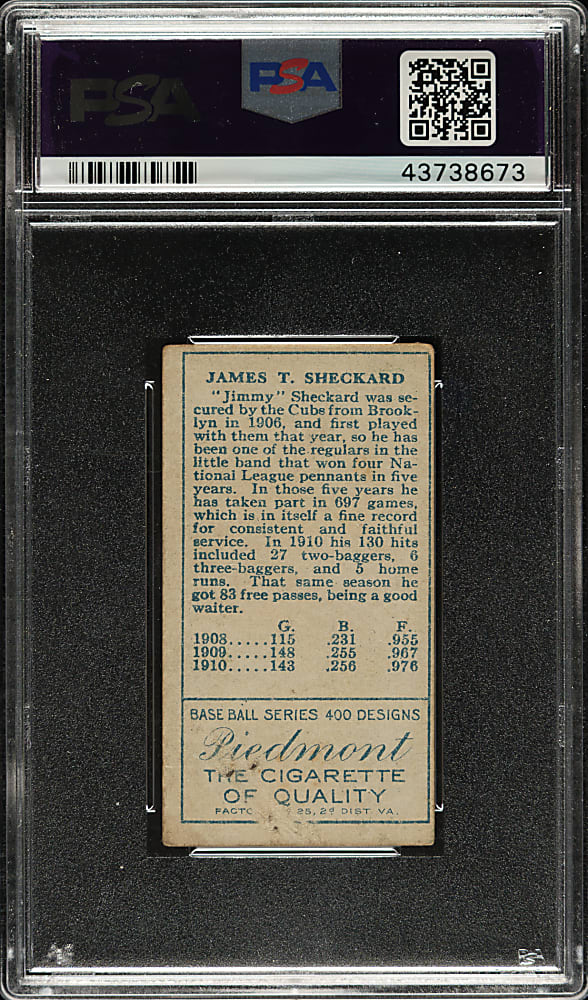 1911 T205 Gold Border Jimmy Sheckard PSA VG+ 3.5