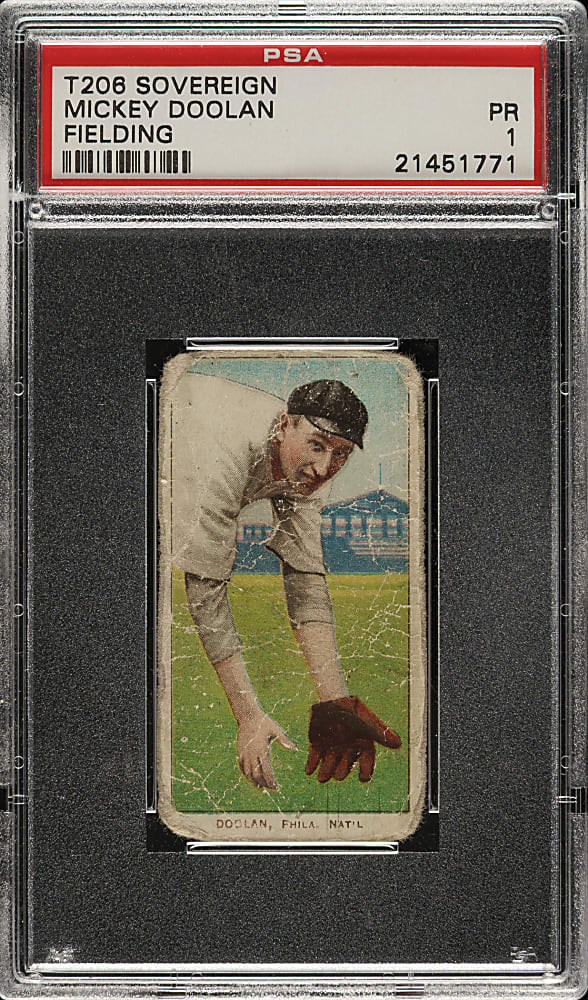 1909-1911 T206 White Border Mickey Doolan Fielding PSA POOR 1 - Sovereign 350 Back
