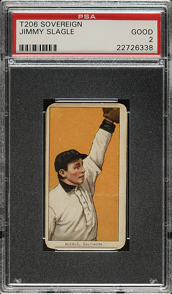 1909-1911 T206 White Border Jimmy Slagle PSA GOOD 2- Sovereign 350 Back