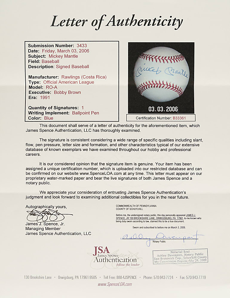 Mickey Mantle Single-Signed Baseball - JSA