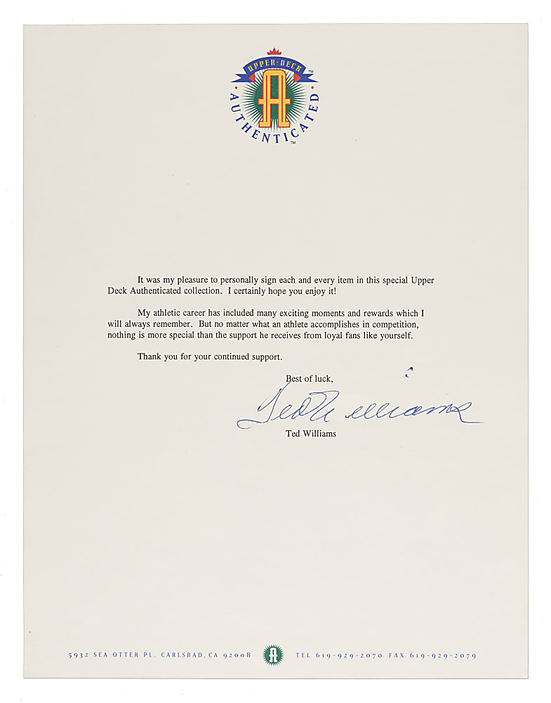 Ted Williams Typed-Signed Letter - JSA