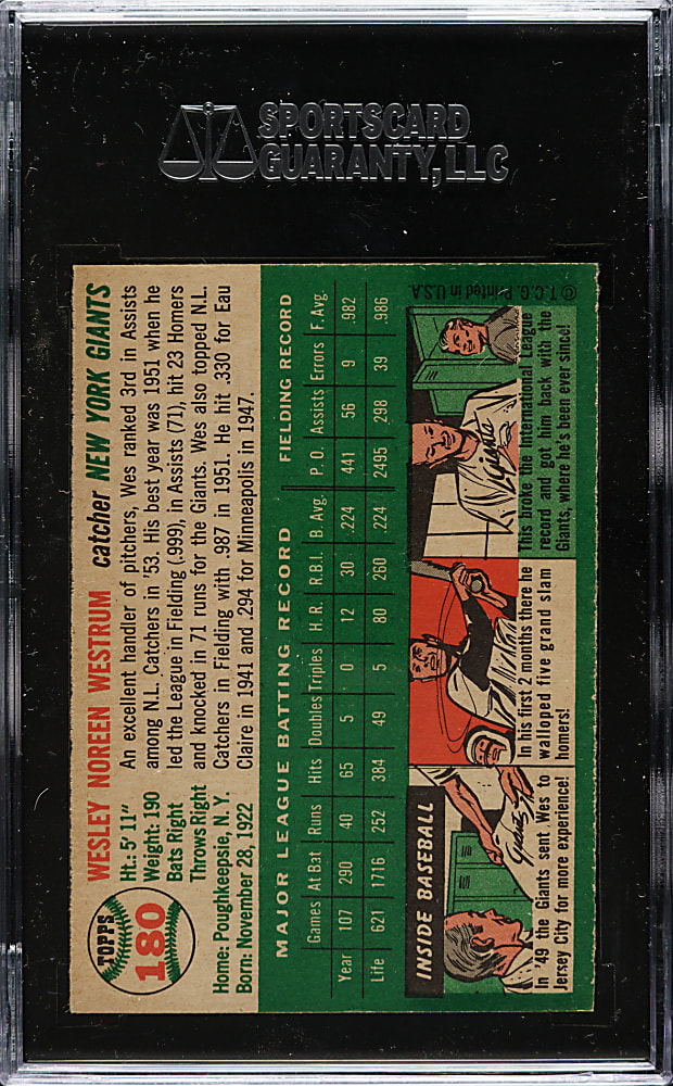 1954 Topps #180 Wes Westrum SGC NM/MT+ 92 - Highest Graded!