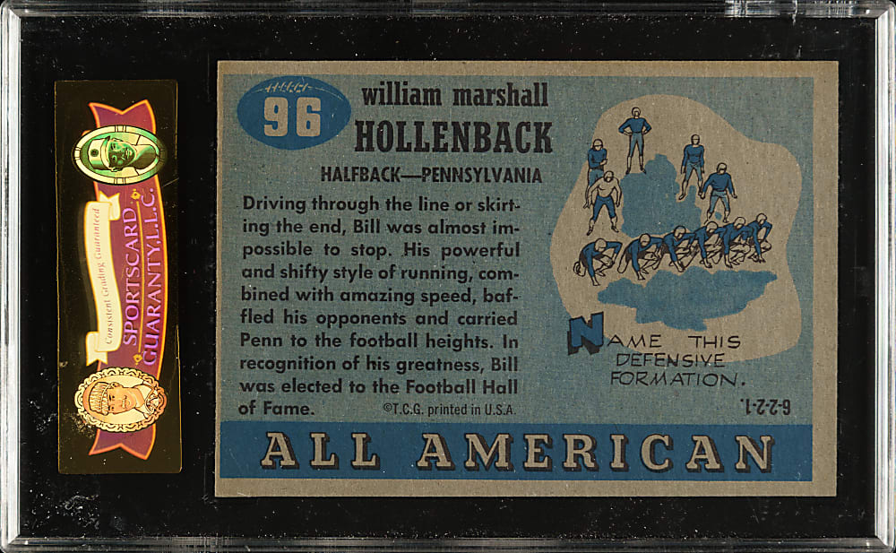 1955 Topps All-American Football #96 Bill Hollenback Short Print SGC NM+ 86