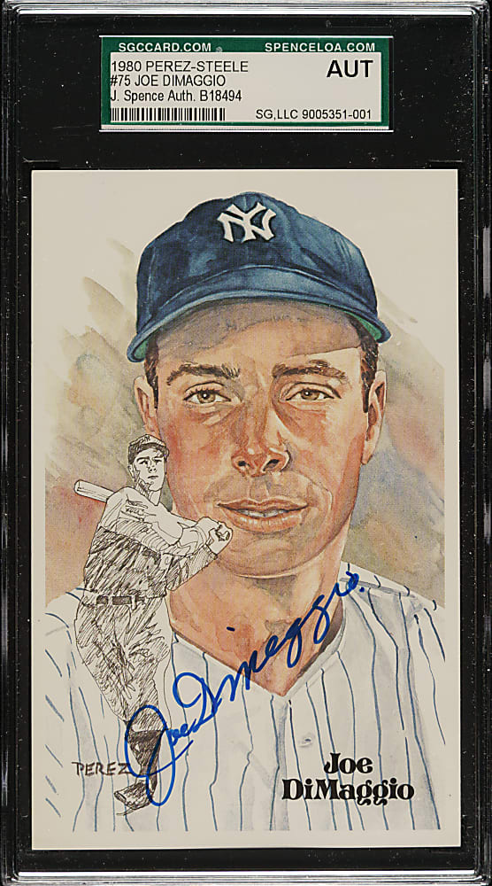 Signed 1980 Perez-Steele Hall of Fame Postcard Joe DiMaggio - SGC/JSA
