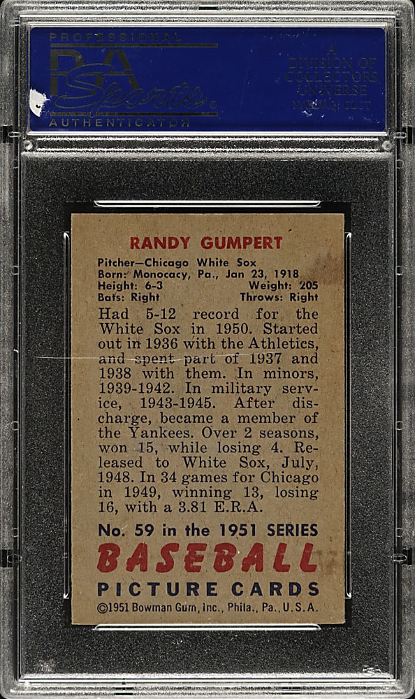 1951 Bowman #59 Randy Gumpert PSA NM-MT 8