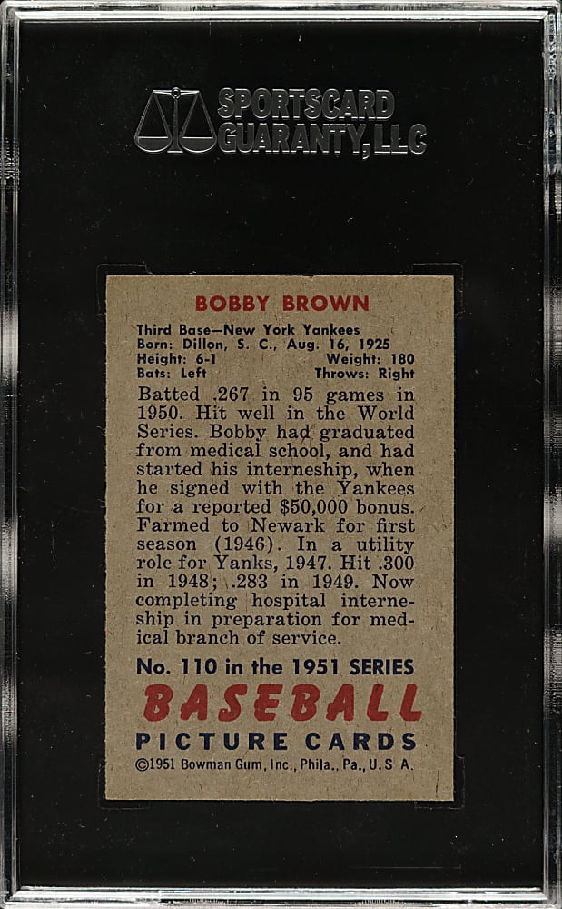 1951 Bowman #110 Bobby Brown SGC NM/MT 88