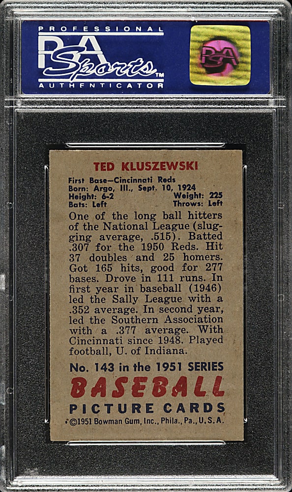 1951 Bowman #143 Ted Kluszewski PSA NM 7