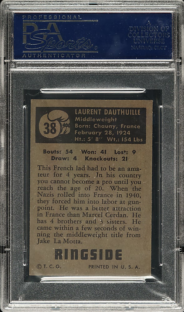 1951 Topps Ringside Boxing #38 Laurent Dauthuille PSA NM-MT 8