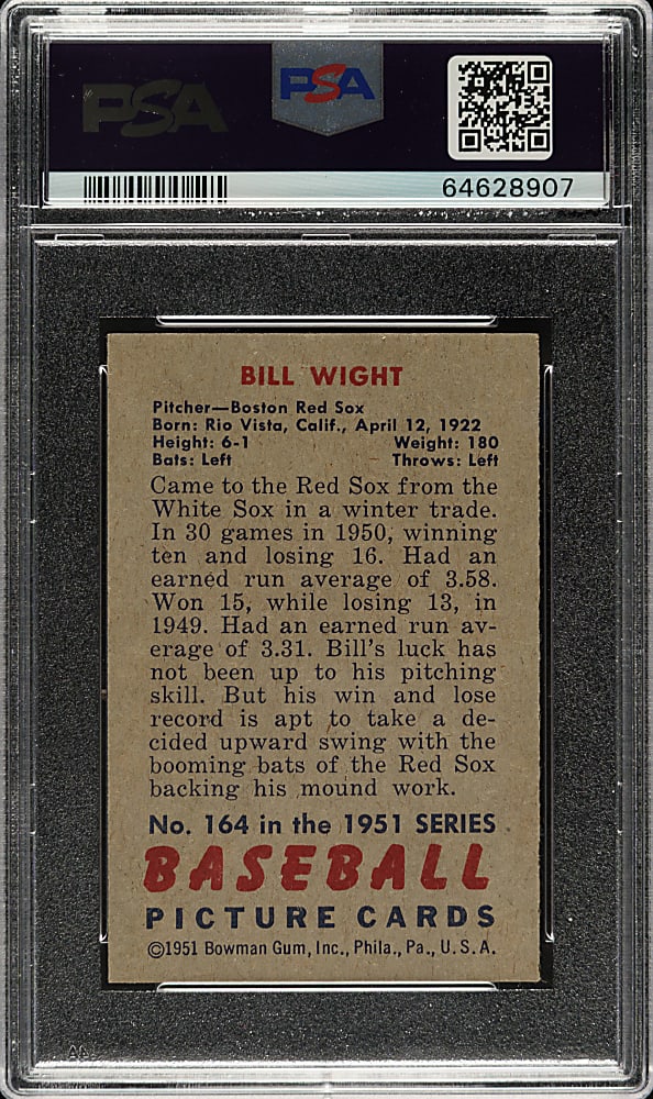 1951 Bowman #164 Bill Wight PSA NM-MT 8